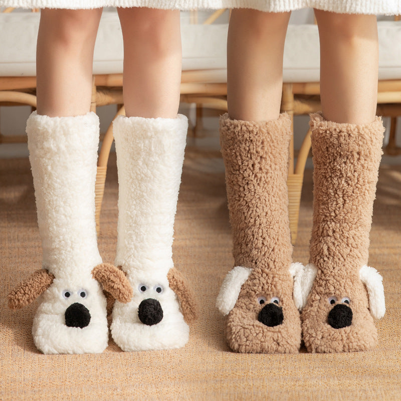 Cute Cartoon Dog Floor Socks Winter Warm Non-slip Plush Socks For Women - Bellarte Enchanté Cute Cartoon Dog Floor Socks Winter Warm Non-slip Plush Socks For Women